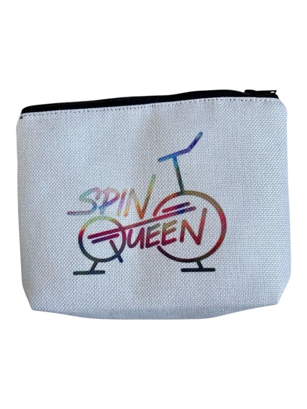 Colorful White Canvas Rainbow Spin Queen Cycle Cosmetic Makeup Bag NWOT
